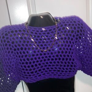 Beautiful crocheted, two-tone purple see-through crop top shrug brand new Size L